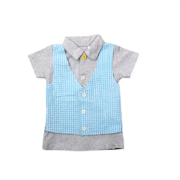 Get Messy Baby Gingham Vest Polo Shirt (Blue)