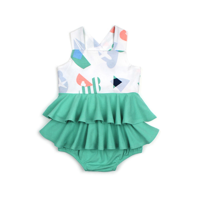 EASYEO Panorama Imagery Flash Cross-back Ruffle Baby Dress