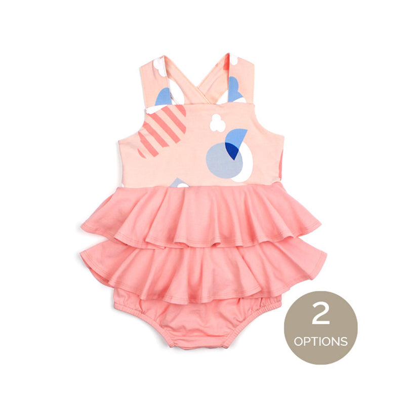EASYEO Panorama Imagery Flash Cross-back Ruffle Baby Dress