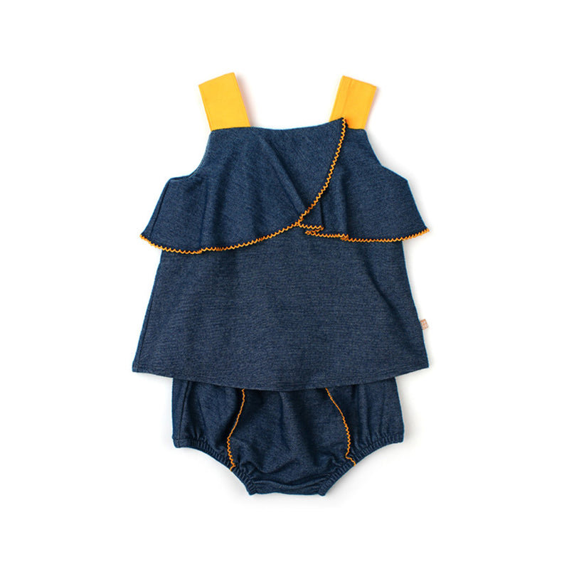 EASYEO Sleeveless Denim Ruffle Baby Dress