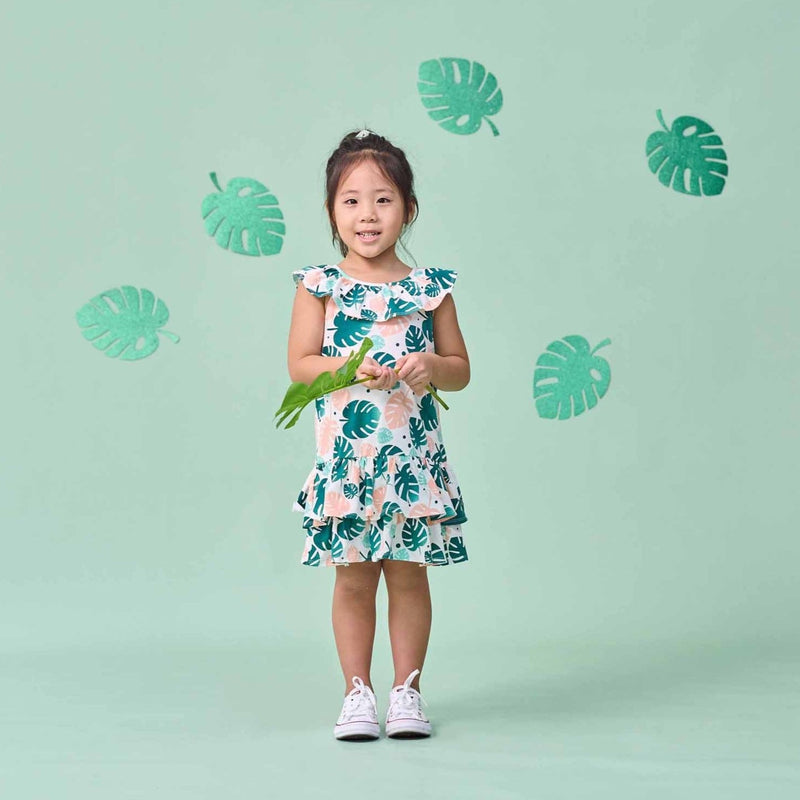 Tropical Land Toddler Girl Layered Dress (Green)