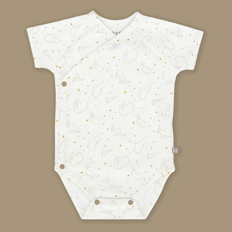 OETEO Whole New World Organic Cotton Baby Short Sleeve Kimono Romper