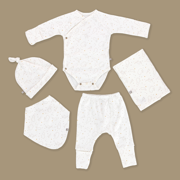 OETEO Organic Cotton Baby Kimono Romper Welcome Set (Wht)