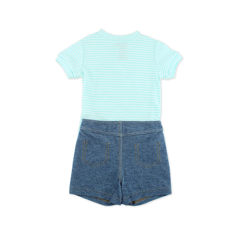 EASYEO Polo Romper with Denim Shorts