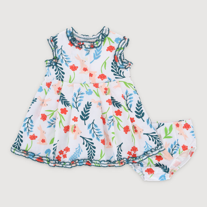 Merry Bunny Baby Girl Pleated Dress Set
