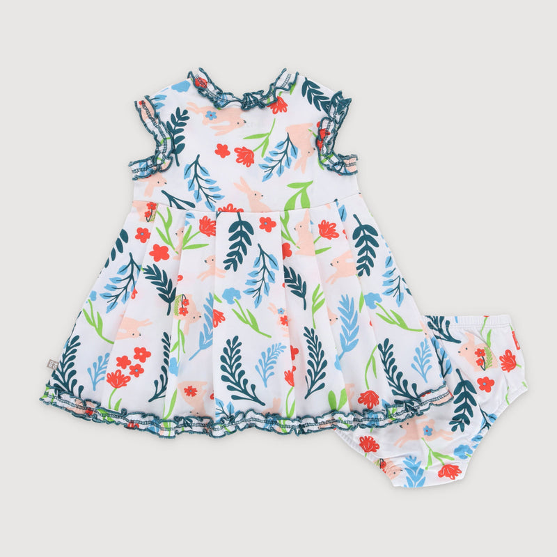 Merry Bunny Baby Girl Pleated Dress Set