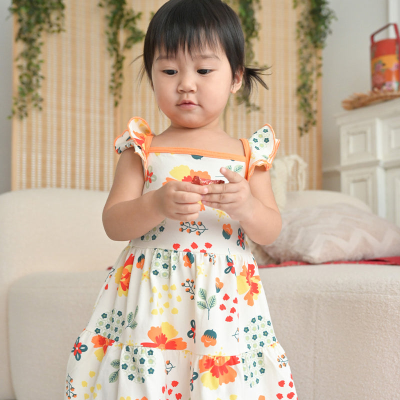 Abundance Of Blooms Toddler Girl Layered Flutter Sleeve Dress