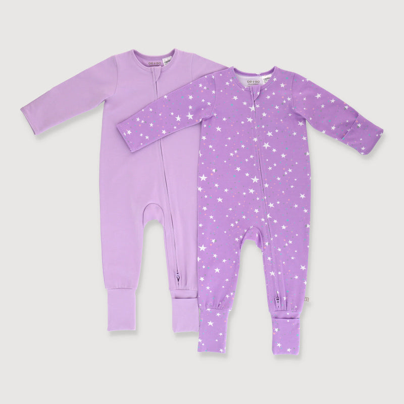 OETEO Little Explorer Baby Zippy Jumpsuits 2 Pc Bundle (Purple)