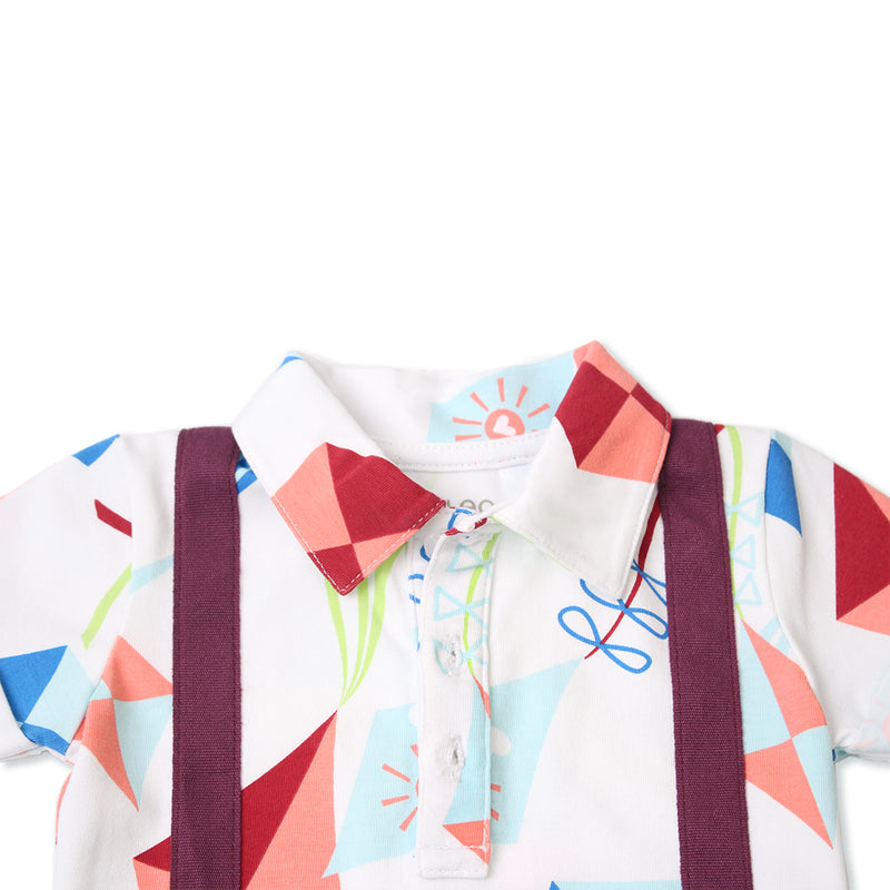 Road Trip EASYEO Suspenders Romper Shorts (White / Kite )